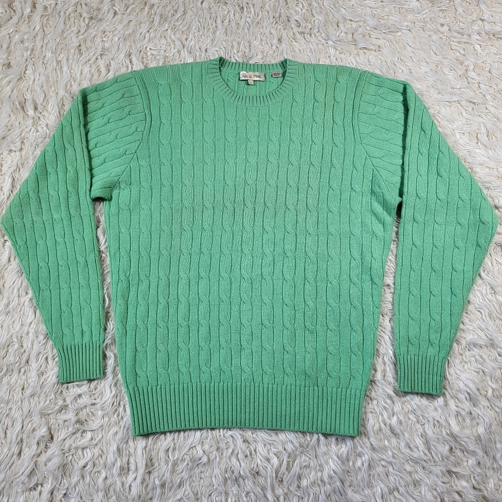 Peter Millar 100% Cashmere Green Cable Knit Sweater Size Large